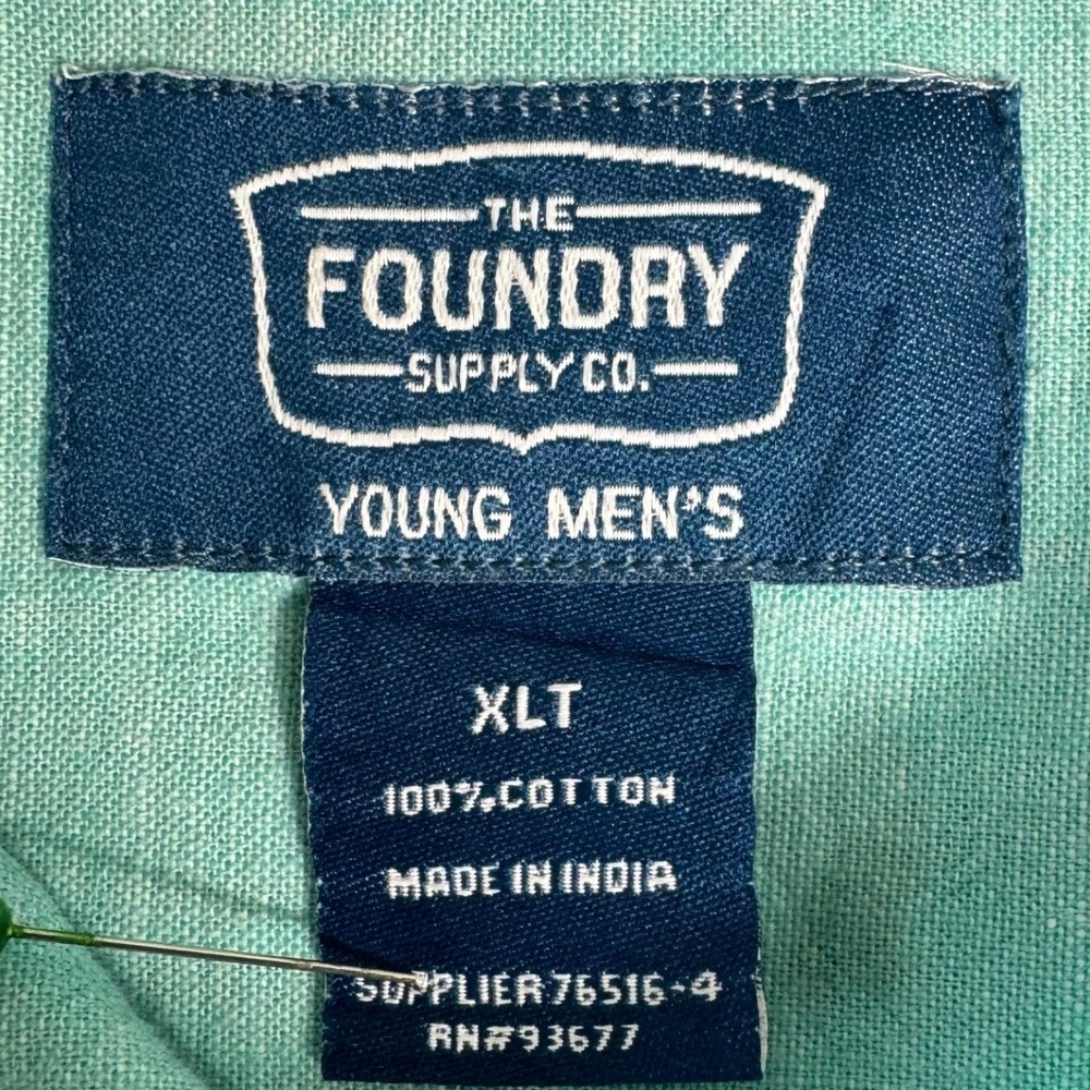 The Foundry Supply Co Young Mens XLT Aqua Short Sleeve Cotton Button Down Shirt - Picture 5 of 6